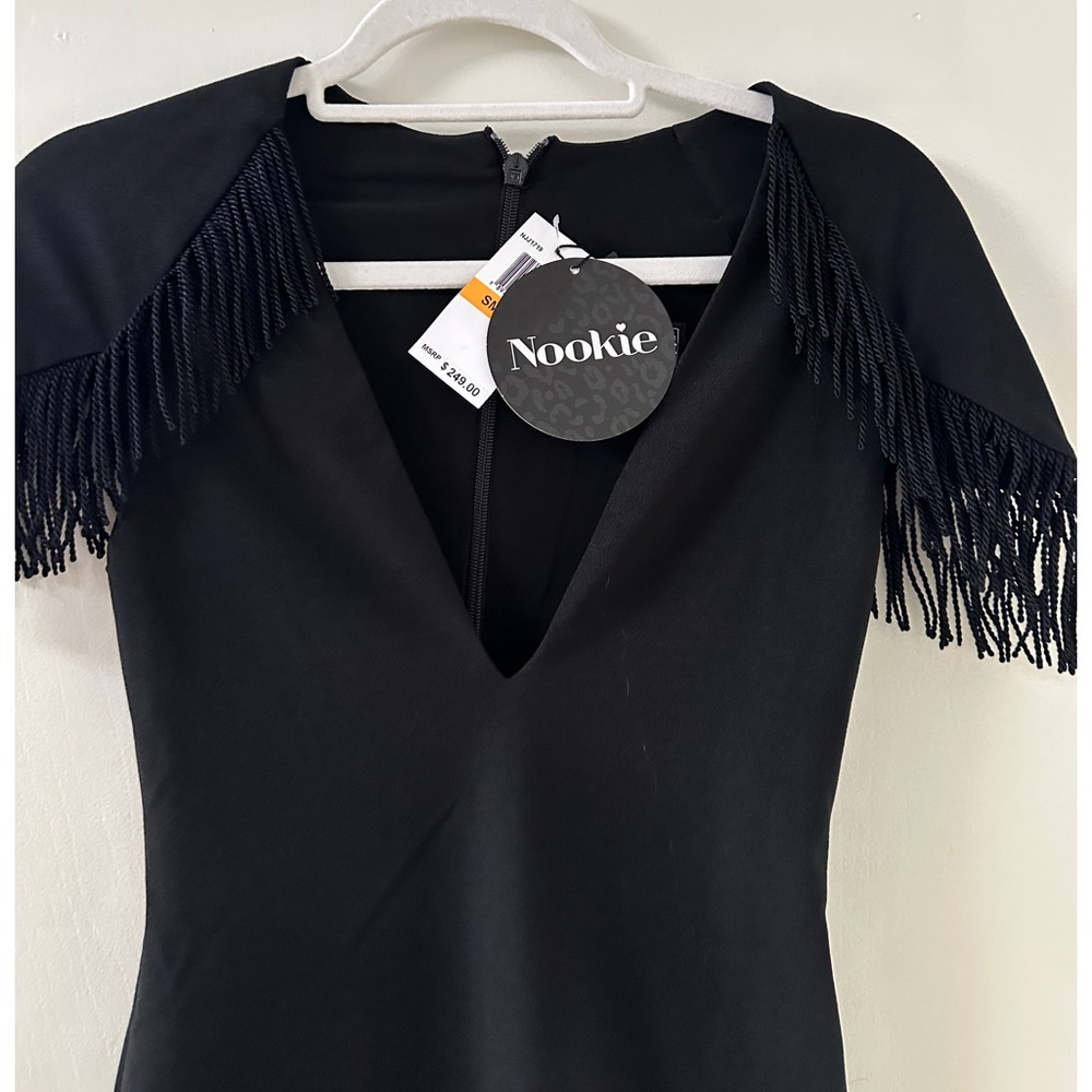 Nookie Black Mendez Fridge Detail Shoulder V-Neck Bodycon Party Midi Dress S - Picture 10 of 14